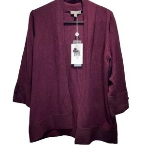 Evolution by Cyrus Open Front Ribbed Knit Detail Cardigan Red Size XS